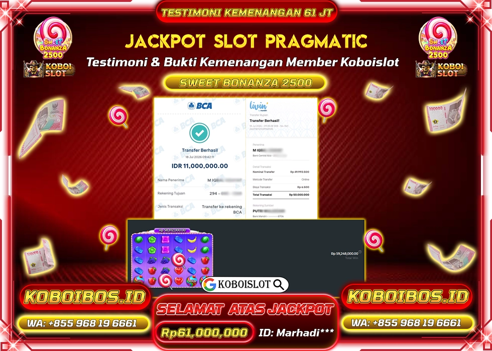 BUKTI KEMENANGAN SLOT GACOR SWEET BONANZA 2500 Rp61.000.000,- LUNAS